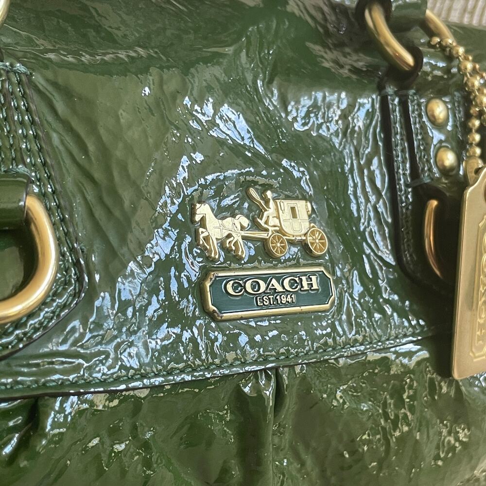 Coach Madison Sabrina Satchel 12948 | Forest Green Crinkle Patent Leather, Rare - Picture 5 of 9